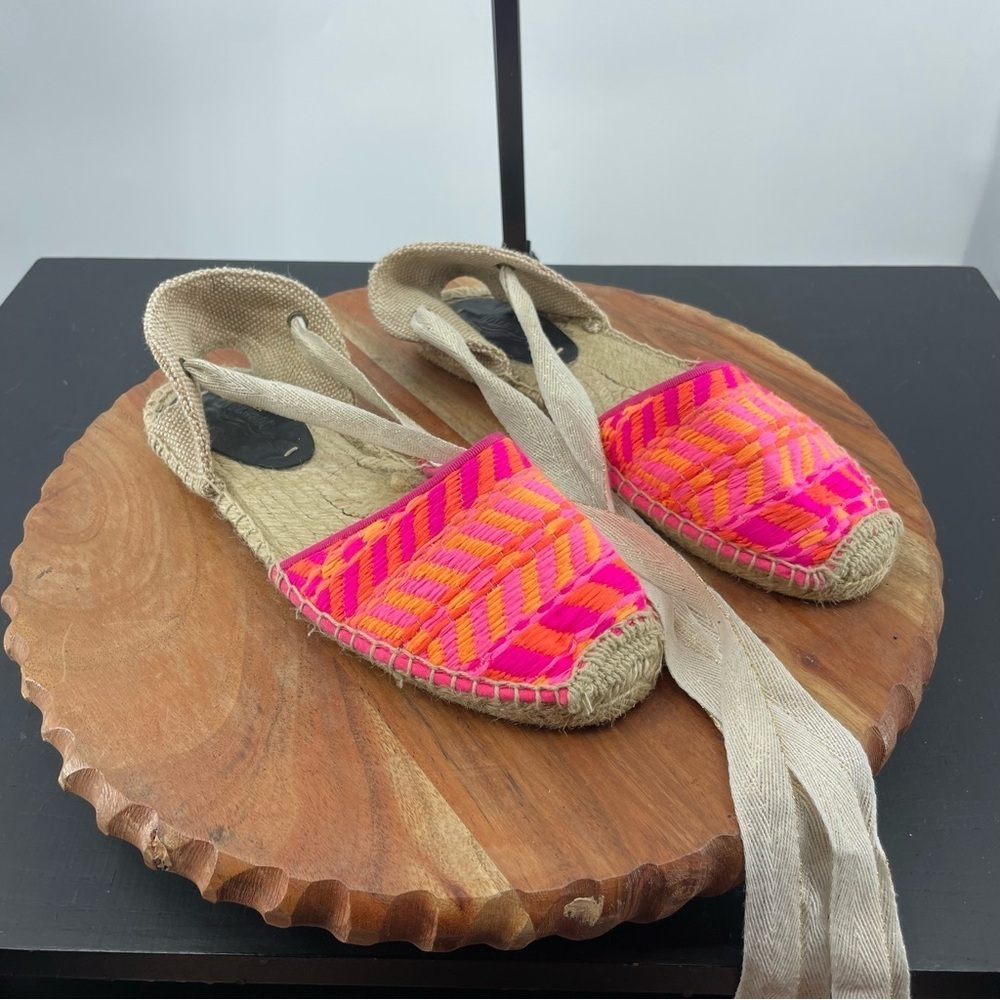 RARE Soludos Mahlia Kent Espadrilles pink orange tie ankle Sz 7